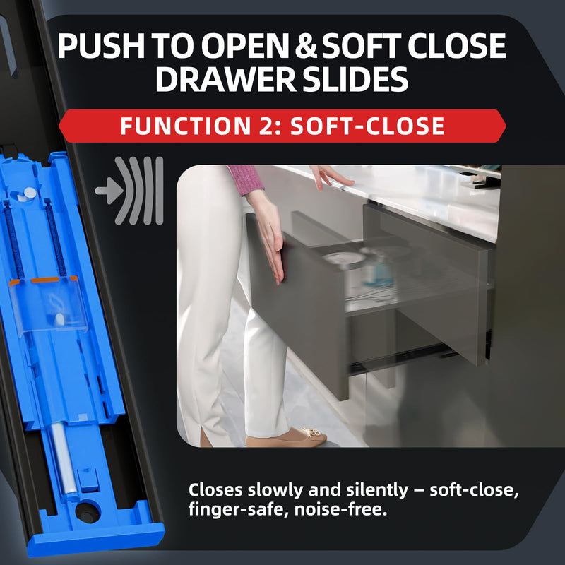 SHUHANG 1 Pair Push to Open Soft Close Drawer Slides 100 lb Load Capacity Side Mount Ball Bearing Rails Cabinet Dresser Glides Wardrobe Kitchen Trash Can Slider Runners Black(14 Inch) (Soft Close & Push to Open)Black-1 pair 14 Inch
