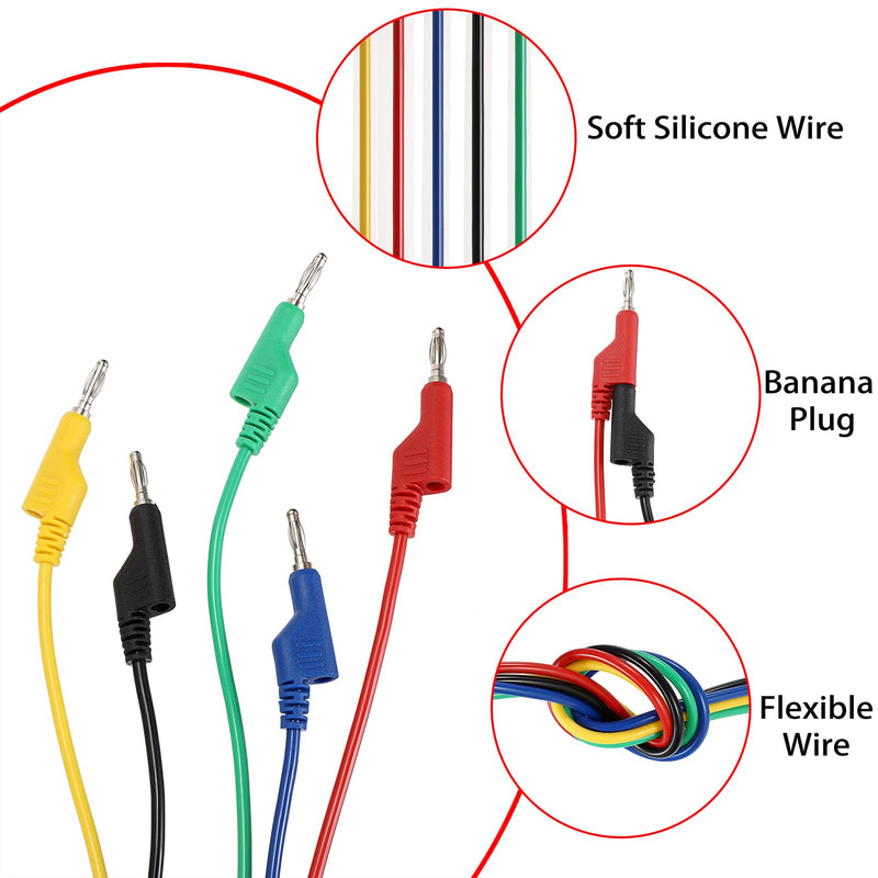 [Australia - AusPower] - Sumnacon 5Pcs Banana to Banana Plug Test Lead, 4mm Stackable Banana Plug Wire Test Cable Lead for Multimeter, Electrical Test Wire 1000V/15A 9.8 Ft/3M 