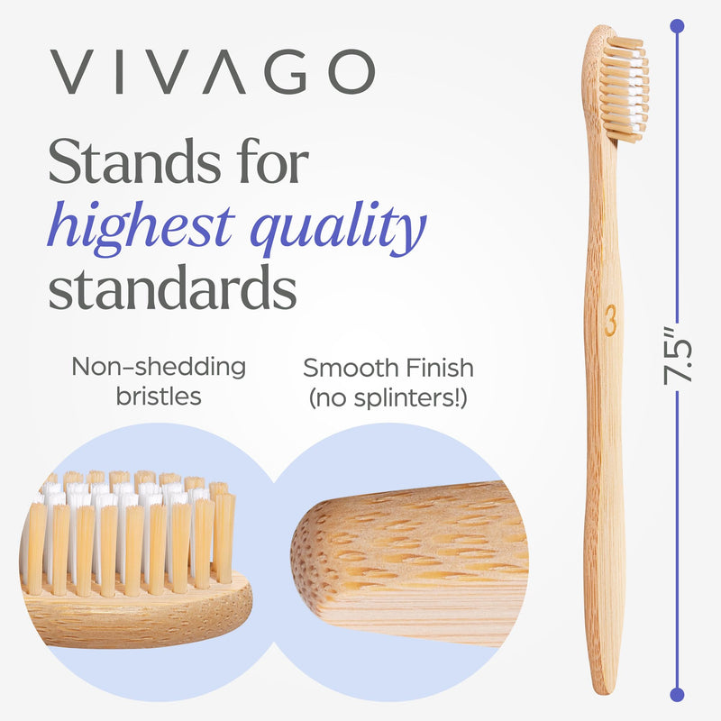 VIVAGO Bamboo Toothbrushes Medium Bristles 50 Pack - BPA Free Medium Bristles Toothbrushes for Adults - Eco-Friendly, Natural Wooden Toothbrush 50 Count (Pack of 1)