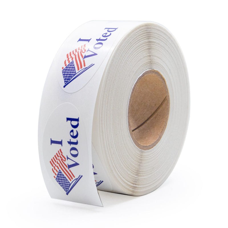 I Voted American Flag Oval Stickers - 500 Stickers/Roll, 1.375”, Garment Safe Adhesive | Hand Out to Voters | LabelValue Brand