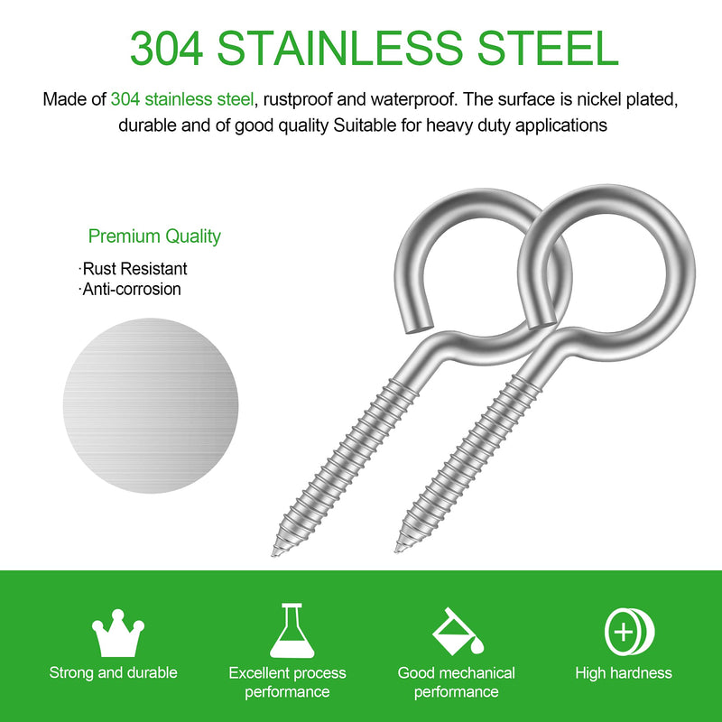[Australia - AusPower] - 2” 26 Pack 304 Stainless Steel,Screw Eyes Heavy Duty Screw in Eye Hooks Ring, Yoga & Brazilian Hammocks, Indoor & Outdoor, Self Tapping Screws,Eye Bolt (1 pcs 1/4" hex Shank Wing nut Driver) 2” 26 pcs +1 pcs 1/4" hex shank wing nut driver 