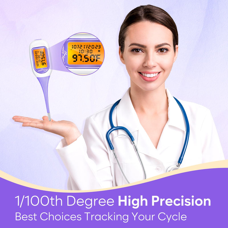 [Australia - AusPower] - Easy@Home Smart Basal Thermometer, Large Screen and Backlit, Period Tracker with Premom (iOS & Android) - Auto BBT Sync, Charting, Coverline, Accurate Fertility Prediction EBT-300 Purple 