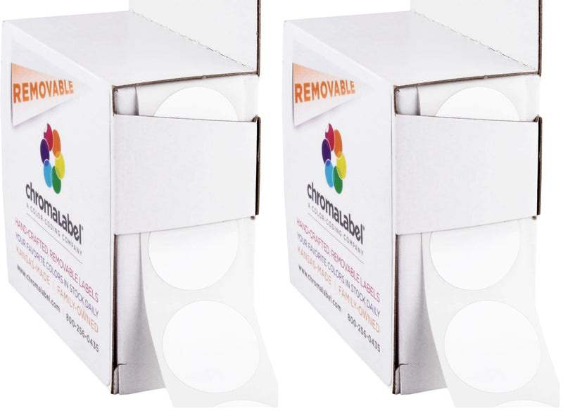 ChromaLabel 1 Inch Circle Sticker Labels, Easy to Write On Round Colored Stickers, Removable Sticky Dots - 1000 Dot Label Stickers per Dispenser Box, White Sticker Labels (Pack of 2) 1" (Pack of 2)