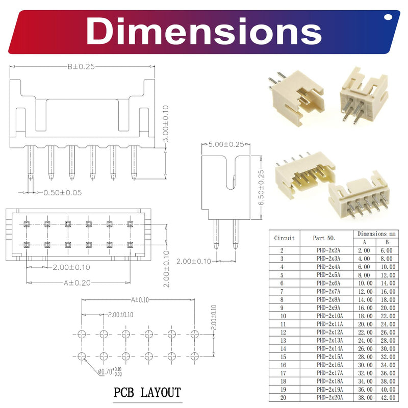 [Australia - AusPower] - JST Connector Kit, PHD2.0 Dual Row DIP Header Jst 2mm Pitch IC Socket Plugs Adapter, JST-PHD 2 * 2/3/4/5/6/7/8/9/10/12Pin DIP Header Through Hole Type Vertical Header (PHD2.0-DIP-Ver) JST-2.0MM-PHD-DIP-Vertical Header 