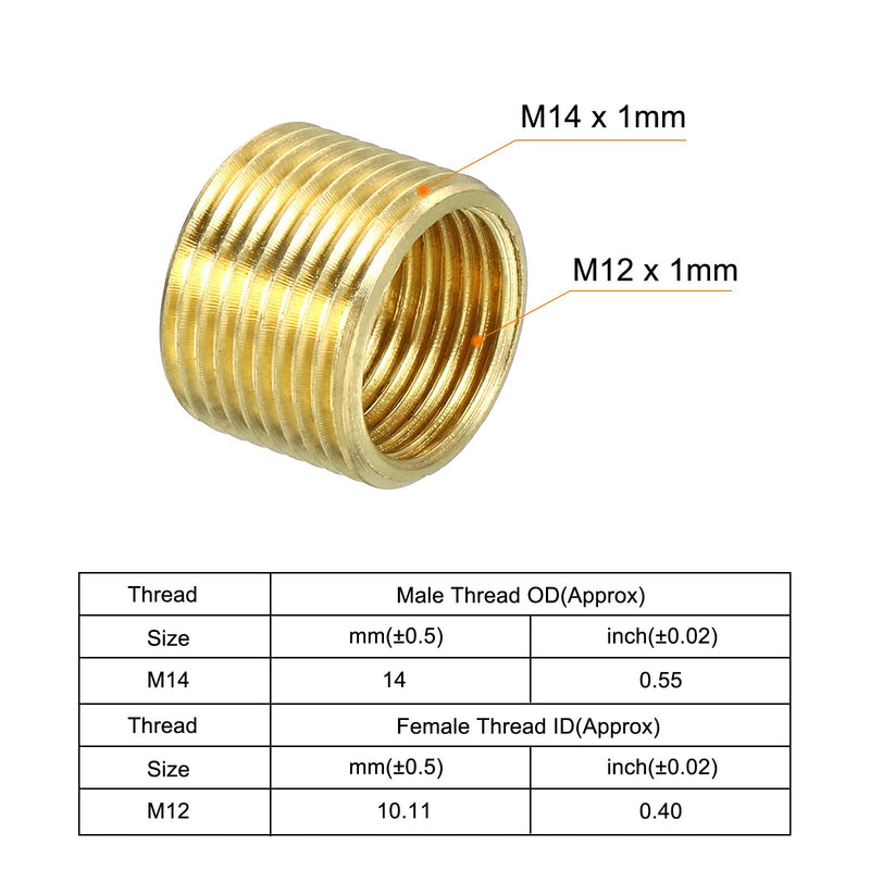 [Australia - AusPower] - MECCANIXITY Thread Reducing Nuts Insert M14 x 1mm Male to M12 x 1mm Female Brass Adapters 10mm Long Pipe Fitting Conversion Sleeve Reducer, Pack of 3 M14 to M12 