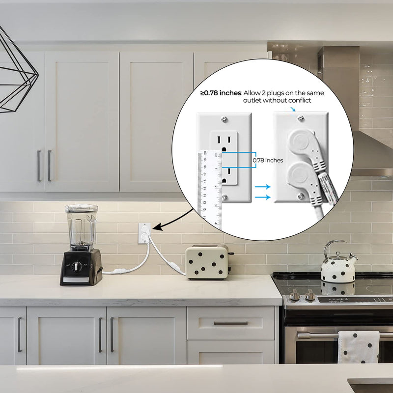 [Australia - AusPower] - FIRMERST 1875W Flat Plug 1Ft Extension Cord 15A for Kitchen Home Appliance Office White (3 Pack) 3 