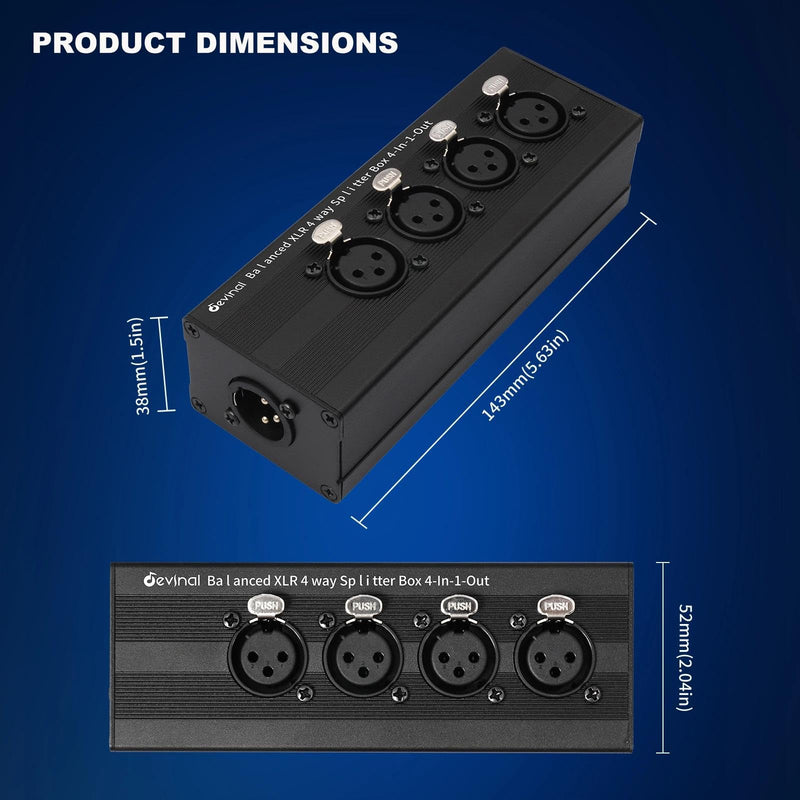 Devinal 4-IN-1-OUT XLR Audio Splitter Box, XLR 4 Female to 1 Male Balanced Converter ; 4-Way Stereo Passive Audio Cable