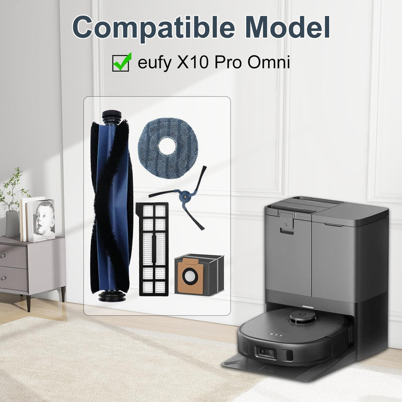 22 Pack Accessories for Eufy X10 Pro Omni Robot Vacuum Cleaner Replacement Parts, 2 Mainbrush 4 Sidebrush 6 Dust Bag 4 Filter 4 Mop Pads 1 Cleaning Brush 1 Screwdriver