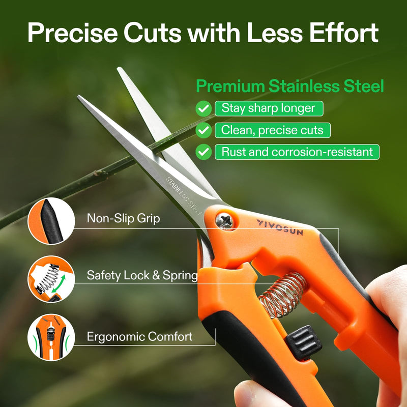 VIVOSUN 12-Pack 6.5 Inch Gardening Scissors Hand Pruner Pruning Shear with Straight Stainless Steel Blades Orange Orange Straight Blade