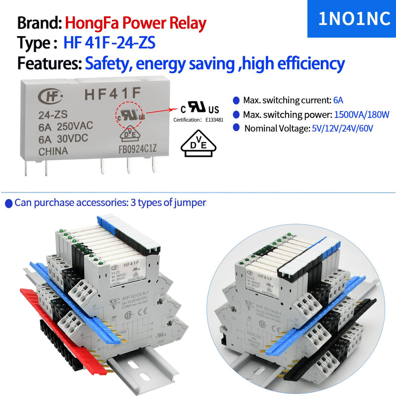 [Australia - AusPower] - 3 Pcs Miniature 5 Volt DC Relay HF41F/5-ZS 5 Pin 1NO 1NC 6A SPDT with LED Indicator, Socket Base and DIN Rail Module 5V DC 3 