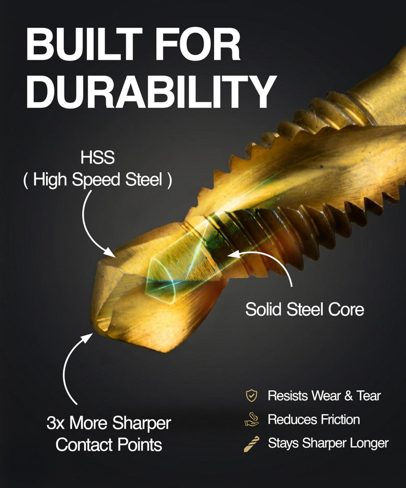 Combination Drill Tap Bit Set, 13-Pcs HSS Titanium-Coated SAE & Metric 3-in-1 Bits for Drilling, Tapping & Countersinking, 1/4" Hex Shank, Quick-Change Adapter, Storage Case for Metal, Wood Drill and Tap Bit Set 13pcs