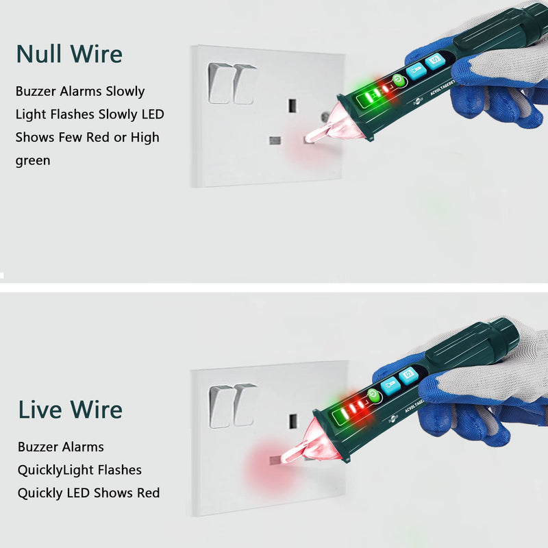 [Australia - AusPower] - Voltage Tester, Non-Contact Voltage Detector, Dual Range Electrical Tester, 12V-1000V/48V-1000V, Live Wire Tester with LED Flashlight, Buzzer Full Green Voltage test pen 