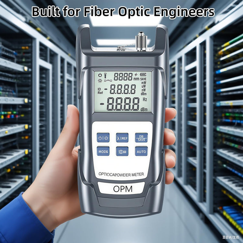 Fiber Optic Cable Tester & Power Meter - Portable Optical Light Meter with FC/SC/ST/LC Interfaces, (-70) dBm to (+10) dBm Range, 10 Wavelengths, LED Display - for Network Installation & Maintenance