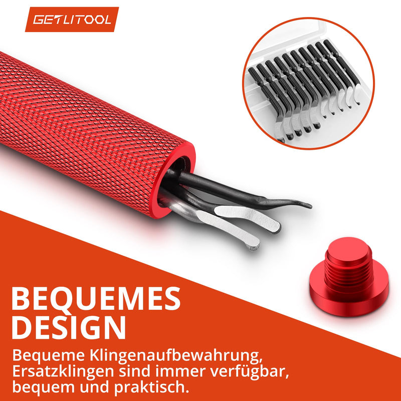 [Australia - AusPower] - GETLITOOL Deburring with 16 Blades, 360° Rotating Blade, Hand Deburrer, Metal Handle with Storage Space, Universal Deburring Tool for 3D Printers, Plastic, Stainless Steel, Aluminium, Metal (Red) 