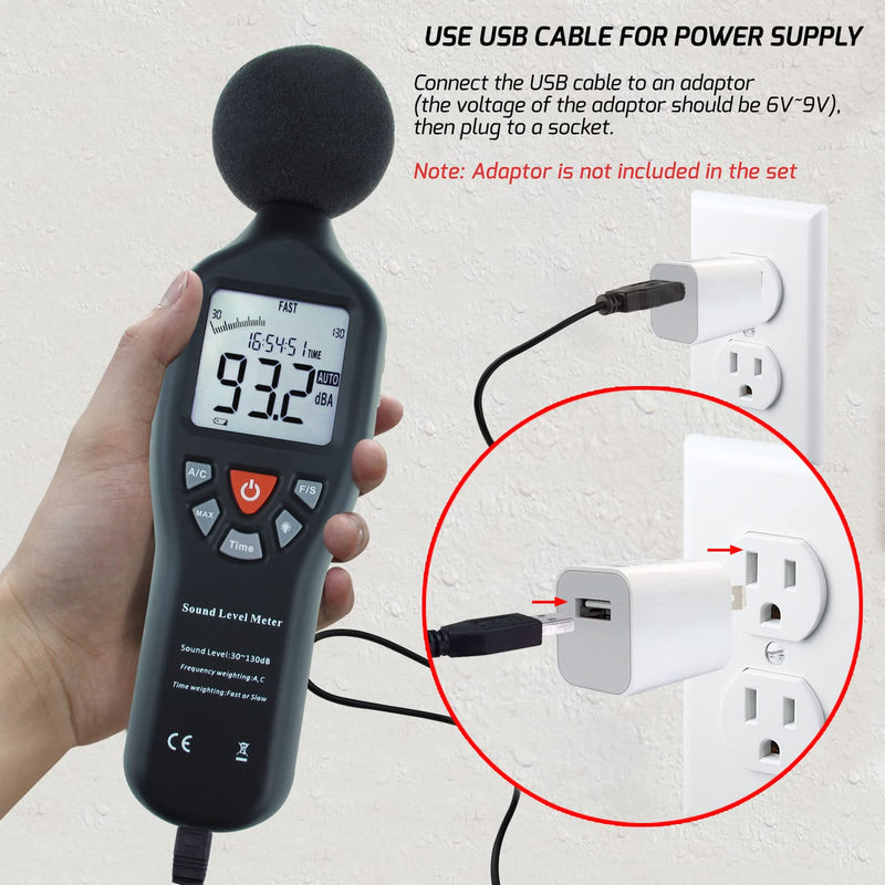 [Australia - AusPower] - Decibel Meter Digital Sound Level Meter Professional Noise Meter High Accuracy 30dB to130dB Measuring Range with Backlight Display for Classroom, Office, Home, etc. Without Data Record Function 