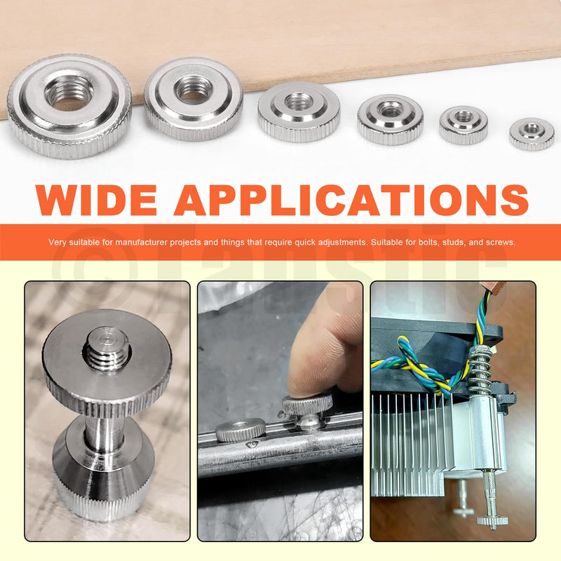 [Australia - AusPower] - Tanstic 46Pcs Round Knurled Thumb Nuts Conector Lock Adjusting Nuts M3 M4 M5 M6 M8 M10 Female Threaded Thin Type with Nickel Plated 
