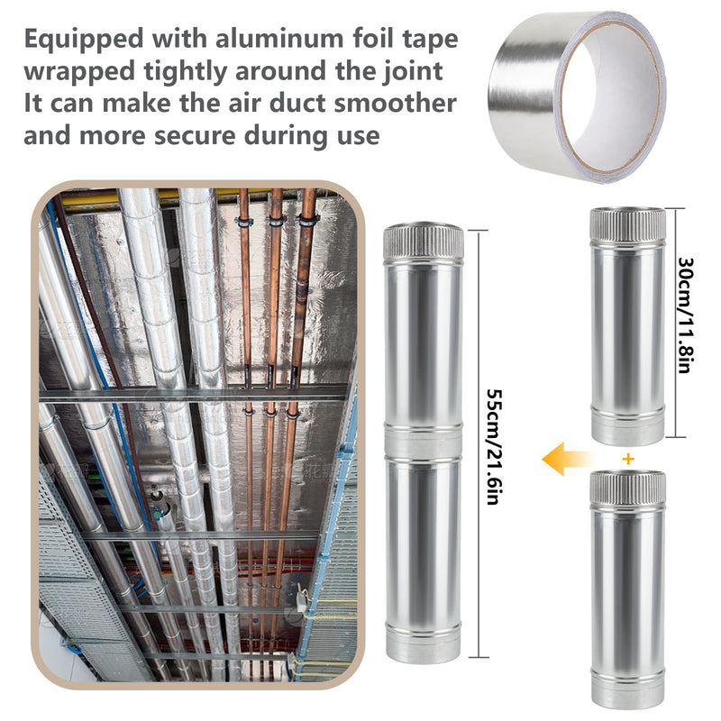 4 Inch Round Dryer Duct – 12" Long Rigid Galvanized Sheet Metal Extendable Duct with Aluminum Foil Tape – Round Dryer Exhaust Duct for Dryer Vent Pipe, Dryer Vent Duct & Bathroom Fan Ventilation