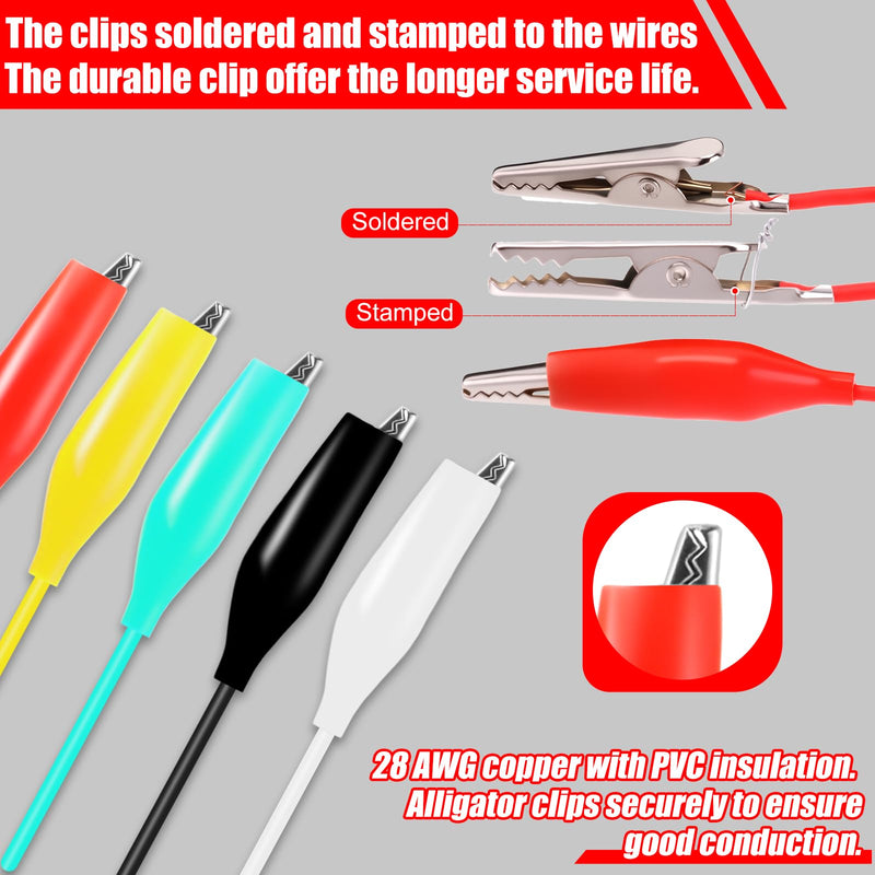 [Australia - AusPower] - Kingdder 100pcs Alligator Clips Test Leads Dual Ended Crocodile Clips Jumper Wires -22awg Pure Copper Wire, 5 Color Coded, for DIY School Experiments, Multimeter, Electronics Repair, Circuit Testing 