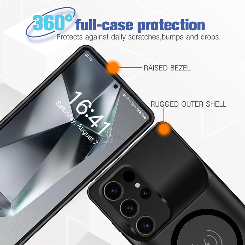 [Australia - AusPower] - Battery Case for Galaxy S24 Ultra, 12000mAh High Capacity Portable Charger Case Rechargeable Smart Battery Pack Compatible with Galaxy S24 Ultra 6.8 inch Charging Case Support Wireless & Carplay-Black for Galaxy S42 Ultra 