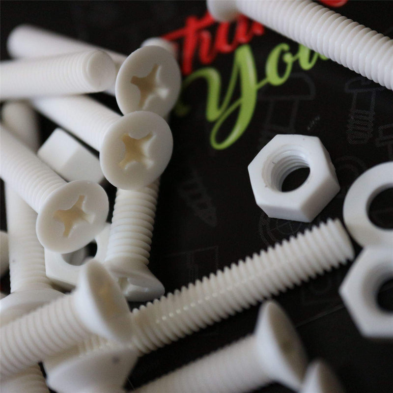 [Australia - AusPower] - 20 x White Countersunk Screws Polypropylene (PP) Plastic Nuts and Bolts, Washers, M6 x 40mm, Anti-Corrosion, Chemical Resistant, (15/64 x 1 37/64 in) 
