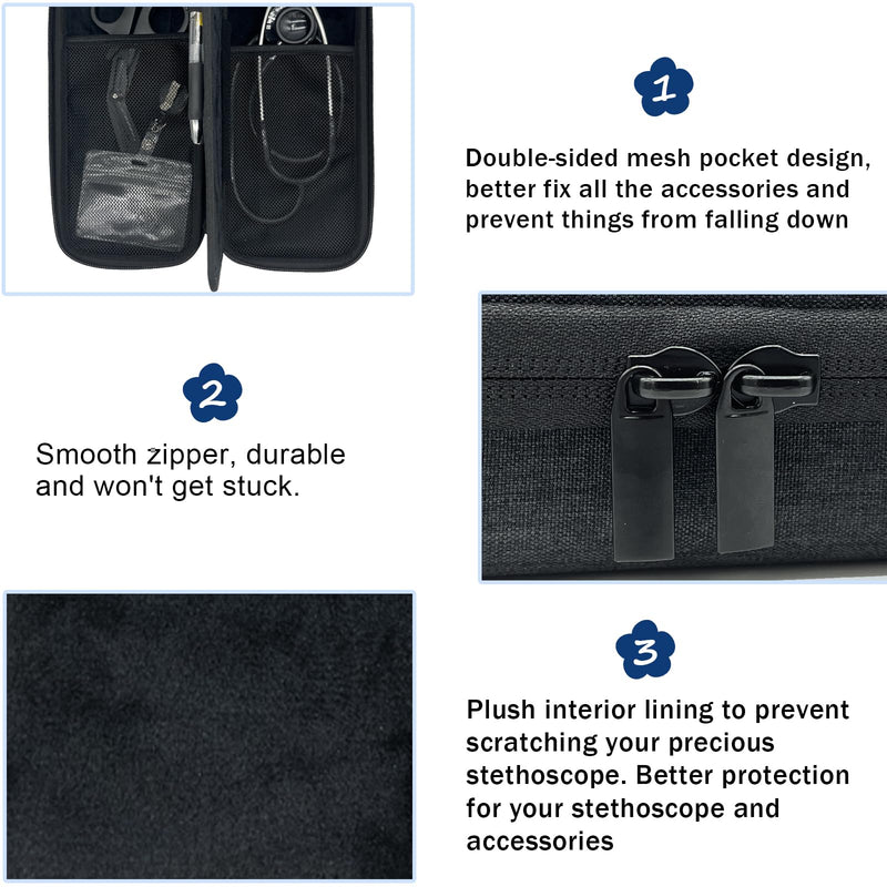 [Australia - AusPower] - Stethoscope Case for 3M Littmann Classic III,Stethoscope Bag for Nurse Accessories,Perfect Gift for Nurses Stundent and Other Nursing School Essentials Black 