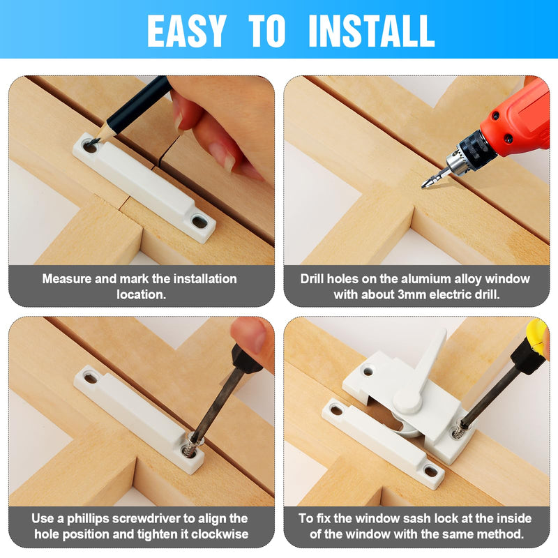 10 Pack Window Latch, White Sash Window Locks Window Latches Tilt Window Latch Cam Action Security Window Locks Replacement Window Locks for Horizontal Sliding Windows Double Hung White-10Pack