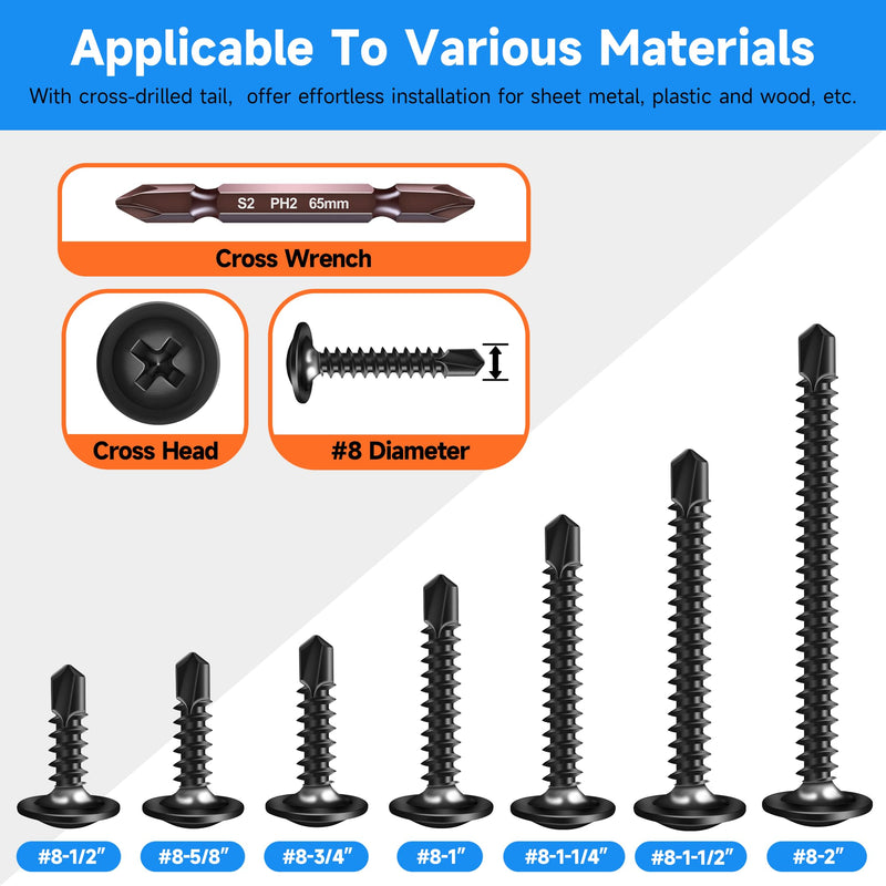 [Australia - AusPower] - 100Pcs #8 x 3/4" Black Self Tapping Screws for Metal, 410 Stainless Steel, Sheet Metal Screws for Metal, Truss Head High-Strength Quick Tapping #8×3/4" 100 