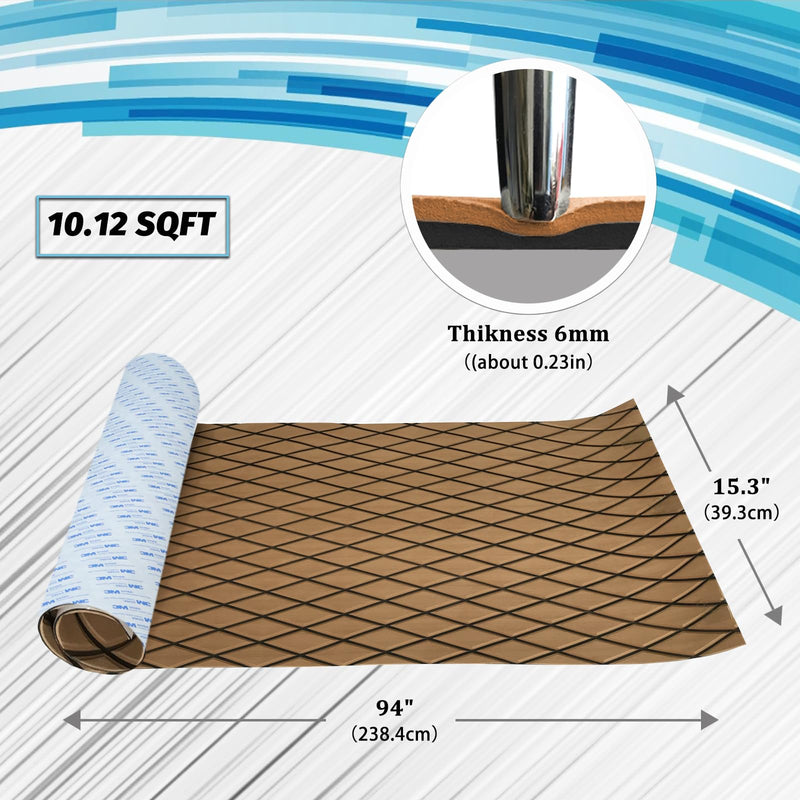 HXBYX EVA Foam Boat Flooring with 3M Adhesive Backing 6mm Thick Diamond Sea Deck Boat Carpet Marine Non-Slip Self-Adhesive Flooring Sheet for Kayak Yacht SwimPool RV 94"x43.9"/28.3"/15.3" Brown With Black Seam Lines 94"x15.3"-10.12sqft