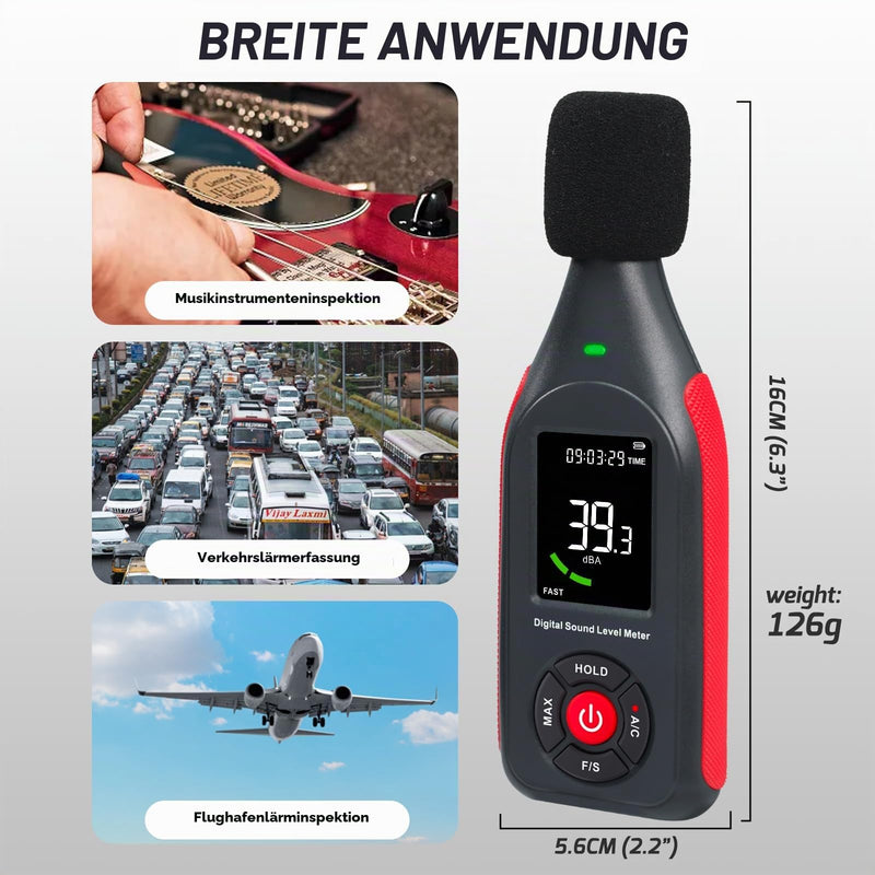 GAIN EXPRESS Decibel Meter, Decibel Meter with Data Logger, Sound Level Meter with 30-130dB Measurement, 31,000 Datasets, 3-Colour Light Alarm, Rechargeable dB Meter for Home, Classroom Lcd Screen Display