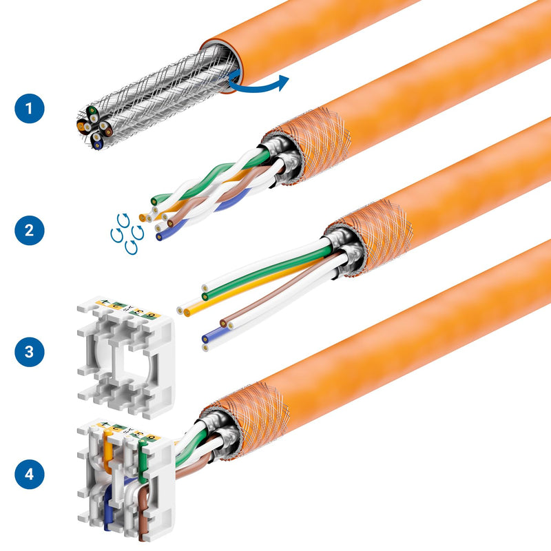 deleyCON CAT 8 Keystone Jack Module RJ45 STP Connector Pack of 8 | Patch cable network cable, ideal for CAT8 CAT7 CAT7a, STP shielding, RJ45 socket, patch panel, keystone holder, extension 8 pieces