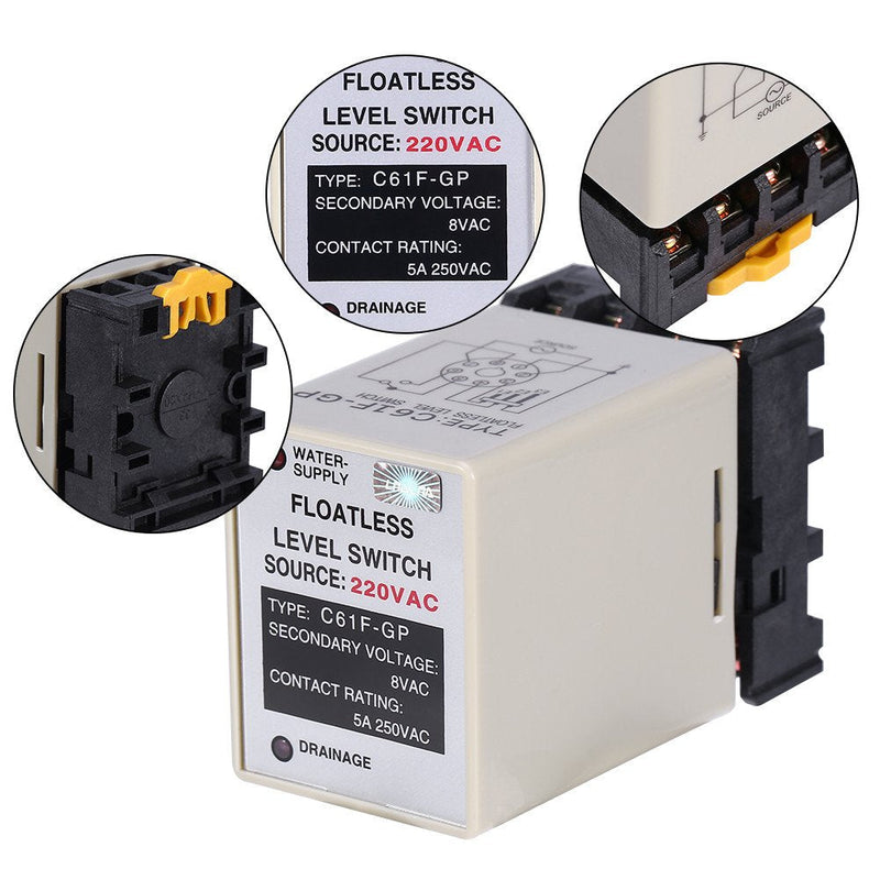 [Australia - AusPower] - Liquid Water Level Sensor, Floatless Level Switch, C61F-GP AC220V 50HZ/60HZ Liquid Level Controller with Base for Water Industry 