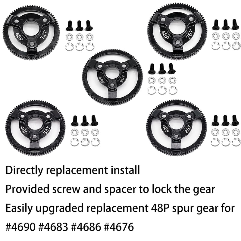 [Australia - AusPower] - RC 48P 90T Spur Gear Hardened Steel Spur Gear Upgrades Part for Traxxas 1/10 Slash Stampede Rustler Bandit 2WD VXL XL-5 F-150 SVT, (90T) 