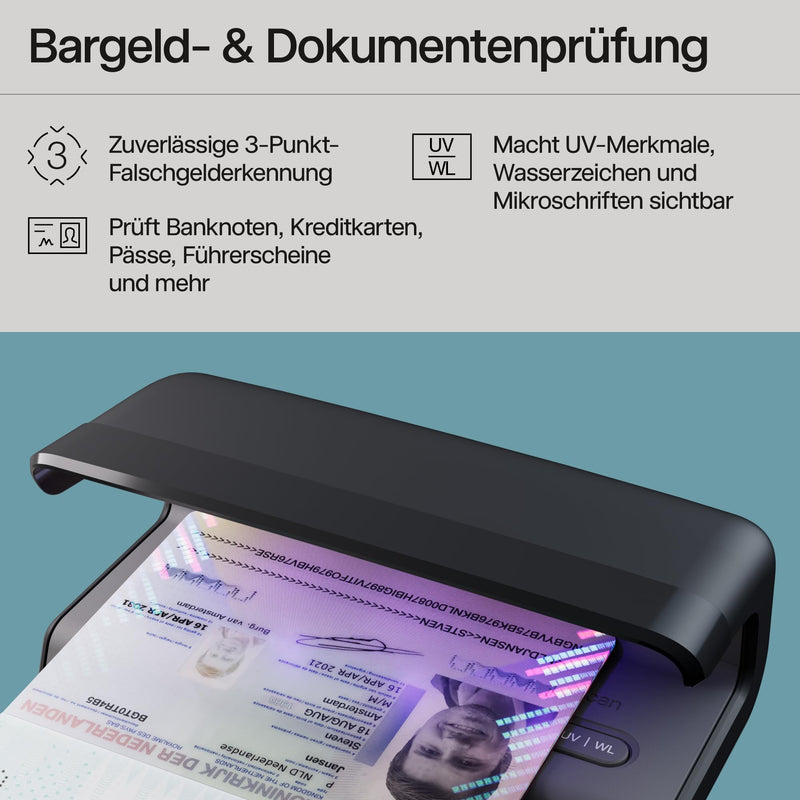 Safescan 75 LED UV Banknote Checker, Counterfeit Money Checker for Banknotes | UV & White Light Money Checker - Quick Checking of Banknotes - UV Note Checker - Checks Credit Cards & ID Cards Safescan 75 LED Money Checker
