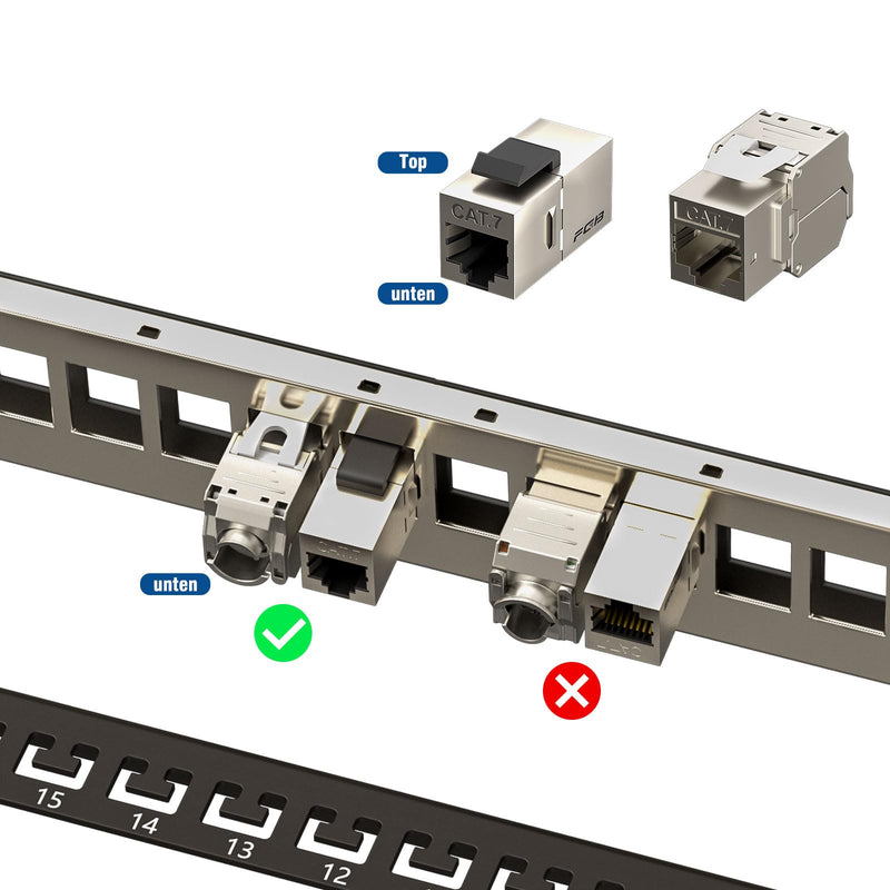 FGB 1U Patch Panel 24 Port for Keystone Modules, 19 Inch | Rack installation or wall mounting, patch panel with back strip, compatible Cat5 Cat6 Cat7 Cat8, network installation cable