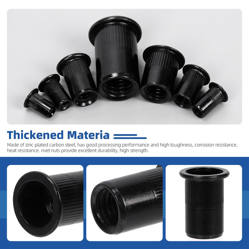 [Australia - AusPower] - Glarks 30Pcs 1/2”-13UNC Rivet Nuts Kit Black Zinc Plated Carbon Steel Flat Head Rivnut Threaded Insert Rivet Nuts Assortment Set 1/2"-13UNC 