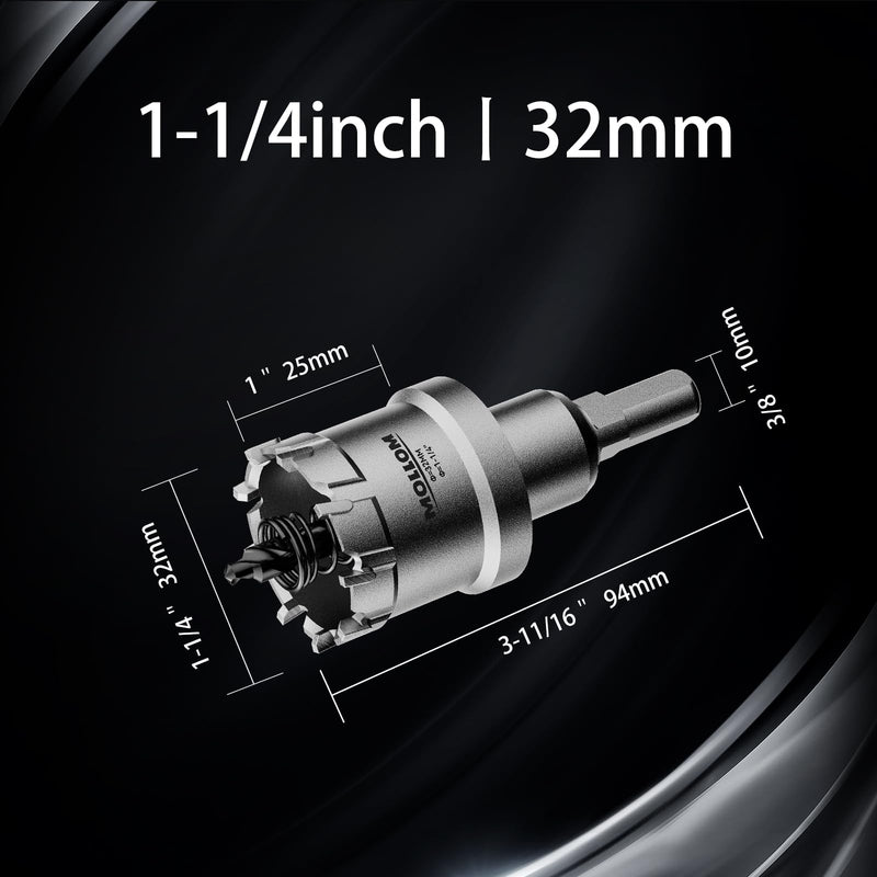 [Australia - AusPower] - (1-1/4''|32mm) Heavy Duty Carbide Hole Saw with 2 Pilot Drill Bits, Hole Cutter cuts Stainless Steel, mild Steel, Iron, Copper, Brass, Plastic 32mm | 1-1/4" 