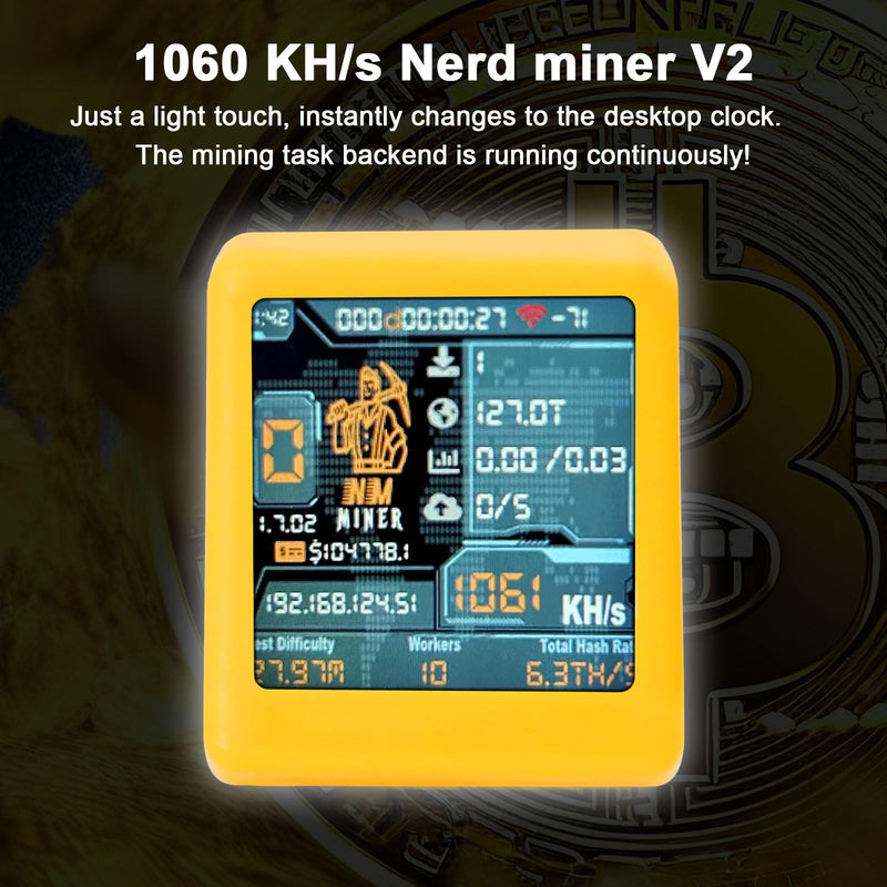 V2 Bitcoin Miner Binghe 1060 KH/s V2 Intelligent Display with ESP32 and Table Clock Bitcoin Miner BTC Solo Lottery Bitcoin Crypto Lottery Compatible with Nerd v2 orange