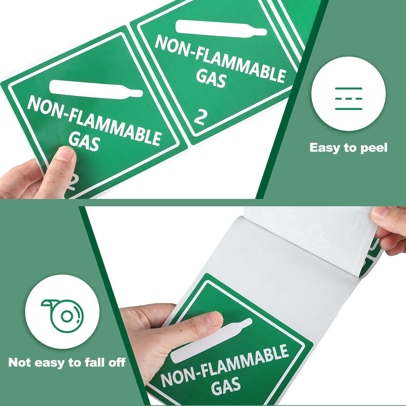 500 Pcs Hazard Class 2 Non-Flammable Gas Labels 4 x 4 Inch Square Adhesive Labels Hazard Laminated Stickers