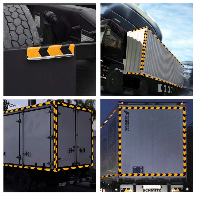 2 Inch X 100 Feet Black Yellow Arrow Reflective Hazard Safety Warning Caution Tape, Reflector Industrial Marking Tape for Trailers Vehicles Stairs Steps Floor Boats Outdoor Waterproof Yellow&Black-100FT