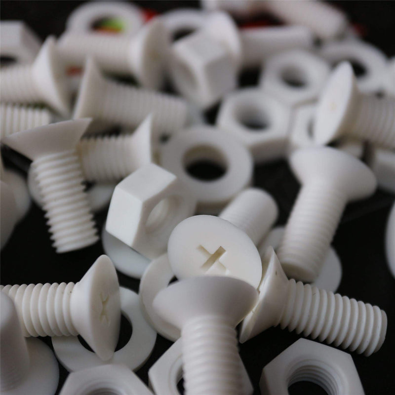 [Australia - AusPower] - 20 x White Countersunk Screws Polypropylene (PP) Plastic Nuts and Bolts, Washers, M8 x 20mm, Anti-Corrosion, Chemical Resistant, (5/16 x 25/32 in) 