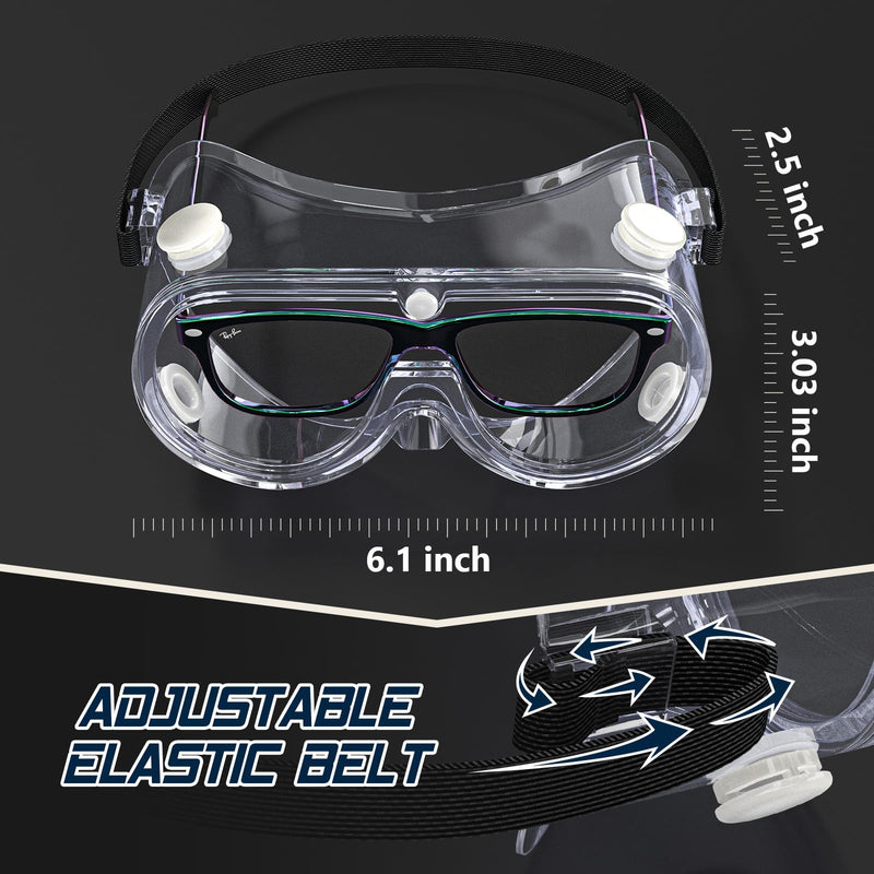Anti-fog Safety Goggles ANSI Z87.1,Adjustable Chemistry Lab Goggles Over Glasses Transparent 4pcs
