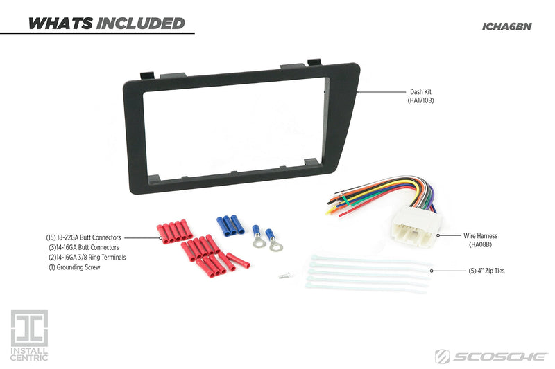 [Australia - AusPower] - SCOSCHE Install Centric ICHA6BN Compatible with Select Honda 2001-05 Civic Double DIN Complete Basic Installation Solution for Installing an Aftermarket Stereo 