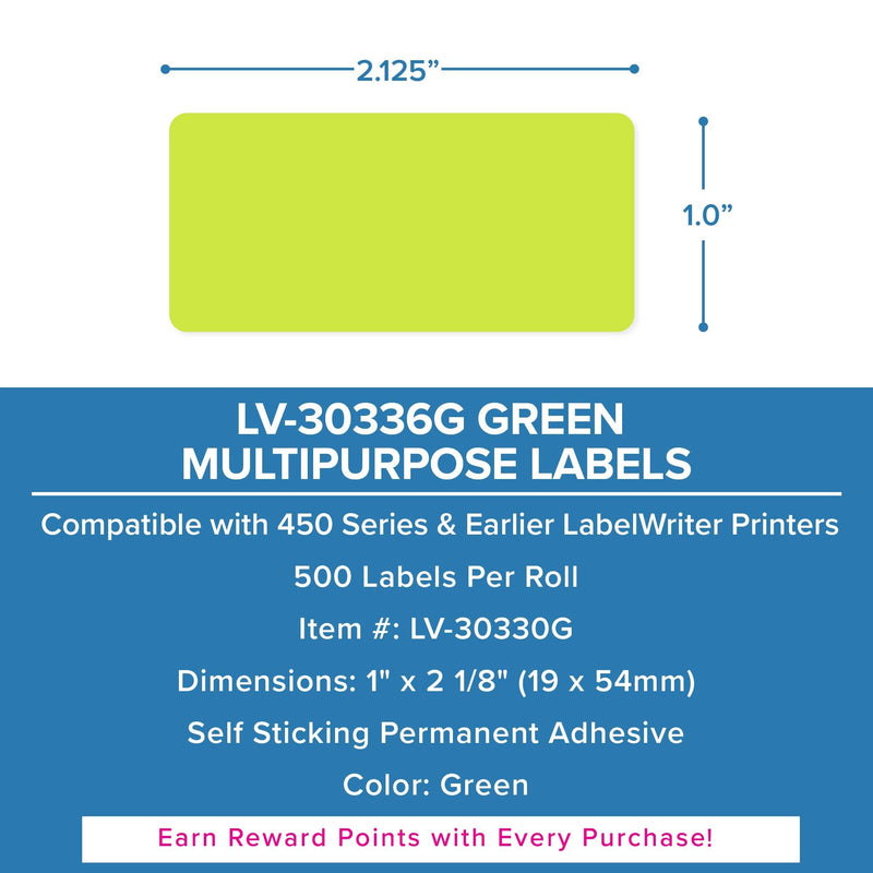 Dymo LV-30336 Compatible Green Labels - 1 x 2-1/8