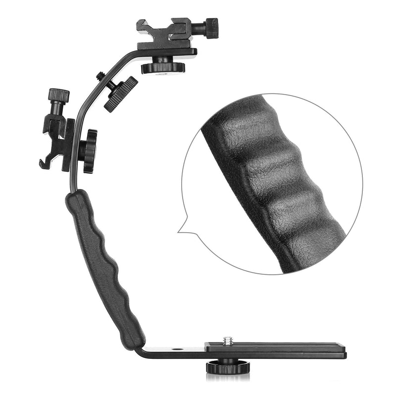 [Australia - AusPower] - ChromLives Camera L Bracket Mount Video Grip L-Bracket with Dual Flash Cold Shoe Mount 1/4'' Tripod Screw, Heavy Duty Padded Hand Grip for DSLR Camera Camcorder (Updated) 