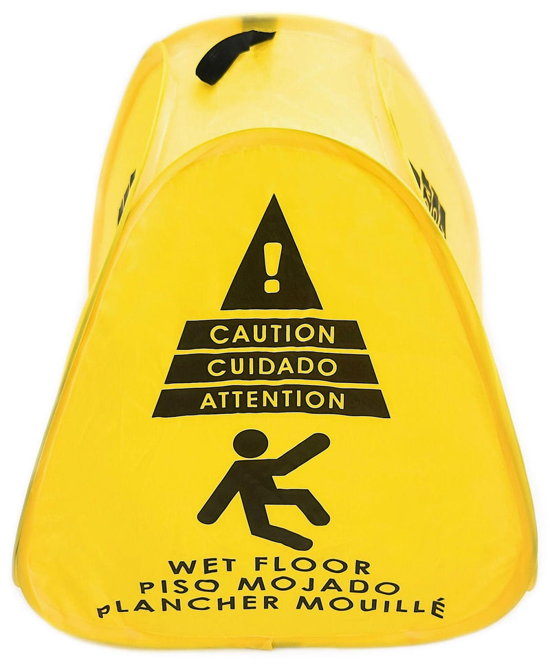 Kraken Sign Co - Pop-up Sign, Yellow 4-Sided Bilingual Trilingual English/Spanish/French Warning, Pop-up Caution Wet Floor Sign 16 inch for Restaurant, Commercial and Industrial Safety. Foldable, Portable, Durable (Yellow, 2 Pack)