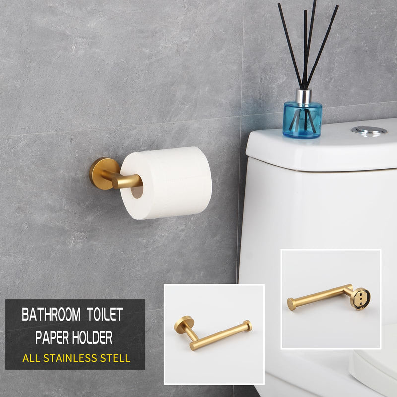GERZWY Bathroom 3-Piece Accessories Hardware Set Gold Stainless Steel - 2X Coat Hook Toilet Paper Holder AG1401B-BE