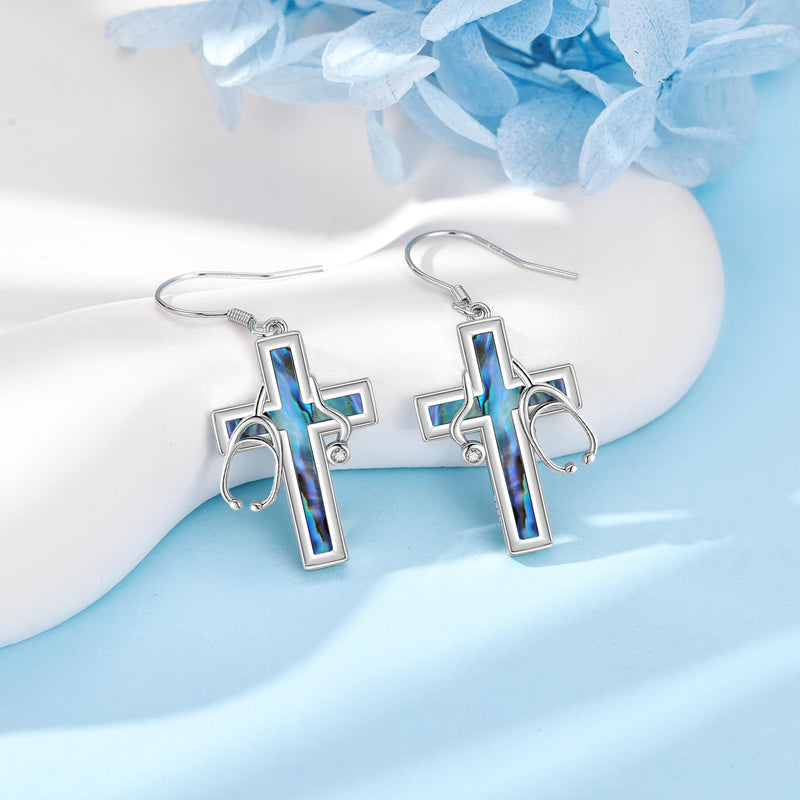 [Australia - AusPower] - MONGAS Cross Praying Hands Faith Stethoscope Earrings Sterling Silver Cross Praying Hands Faith Stethoscope Dorp Dangle Earrings Religion Christian Catholic Jewelry Gifts for Women 