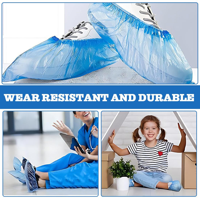 Shoe Covers Disposable Non-Slip Waterproof Overshoes for Men Women Size 25-45 Pack of 100 Blue