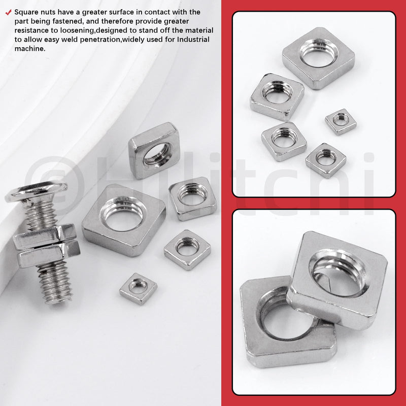 [Australia - AusPower] - Hilitchi 90Pcs Square Nuts Assortment M3 M4 M5 M6 M8 304 Stainless Steel Square Nuts Square Machine Screws Nut Metric Coarse Thread Metric Square Nut Fasteners for Home Repair(304 Stainless Steel) 