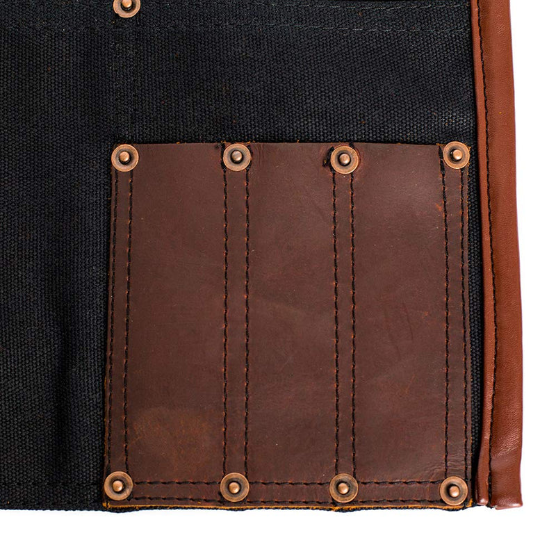 Waterproof Waxed Canvas Tool Apron With the Adjustable Genuine Leather Belt (Black) Black